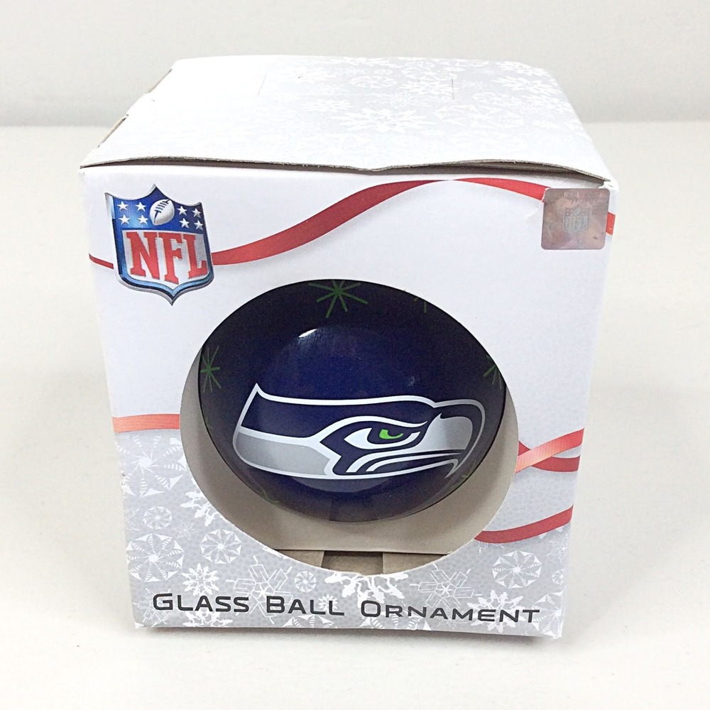 NIB Seattle Seahawks NFL Glass Ball Ornament Christmas Logo FOCO Forever Collec